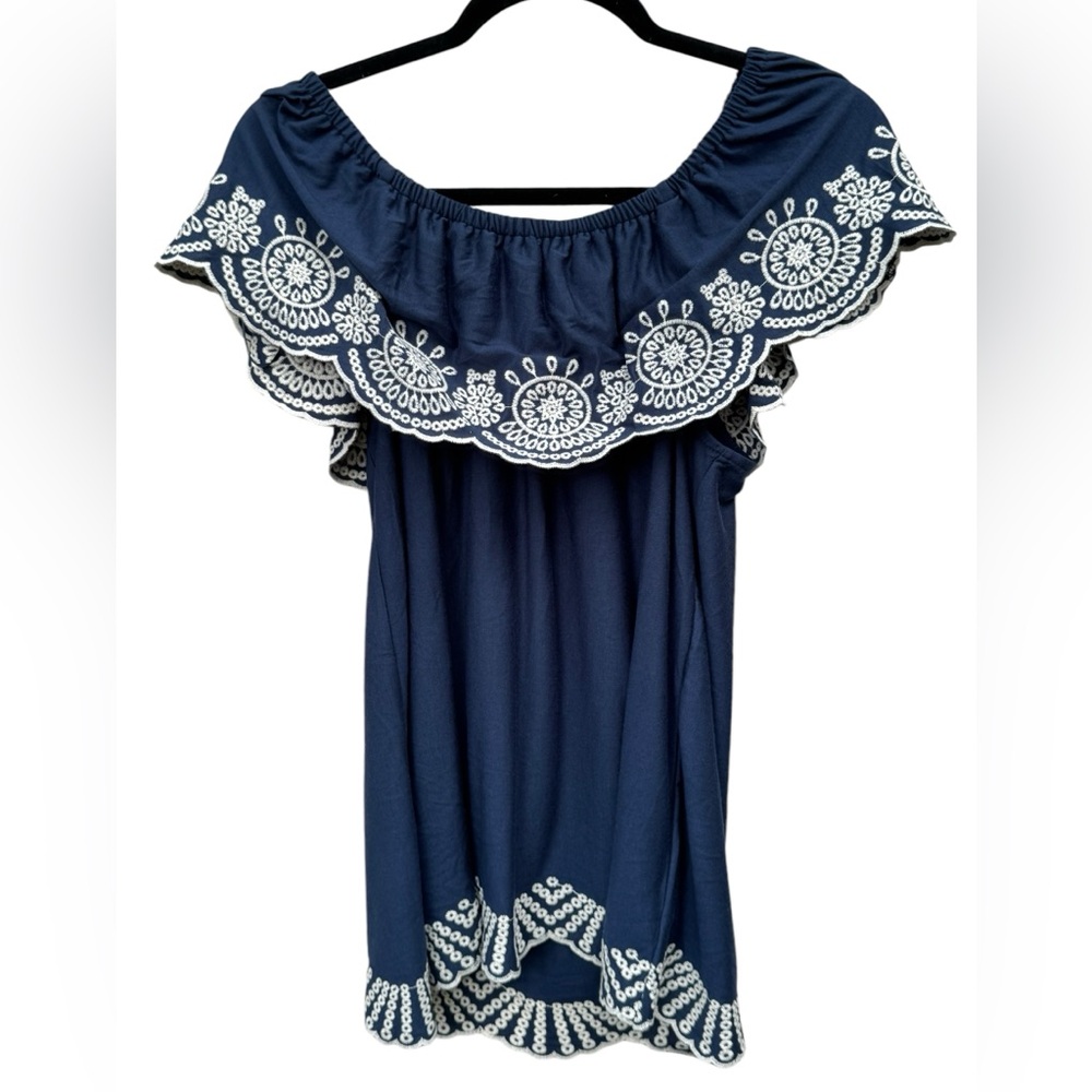 Fever Navy Blue Off Shoulder Blouse size Medium - Picture 5 of 8
